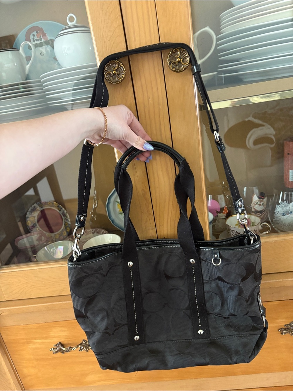 Black Signature Canvas Tote Bag with Top Handles
